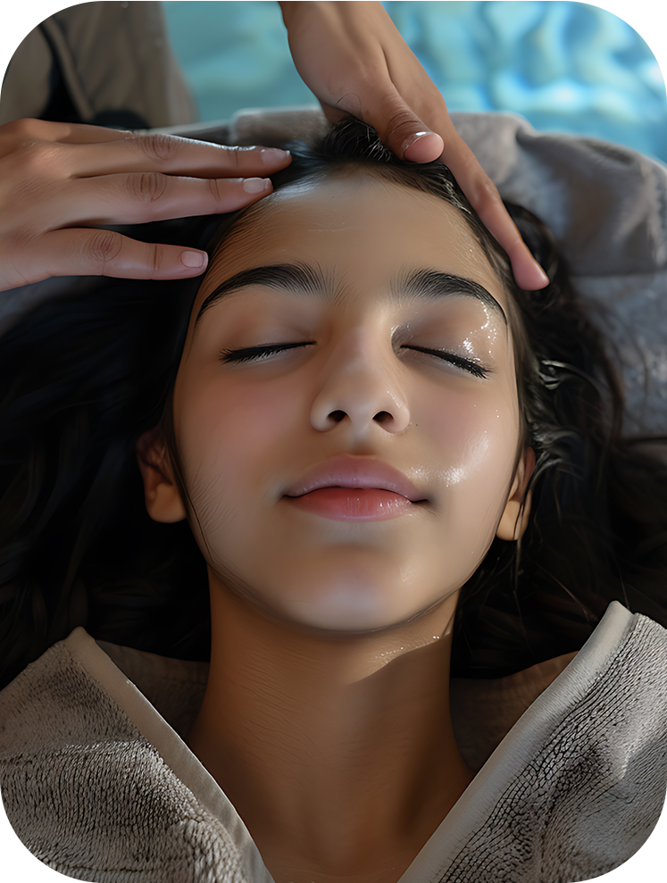Client receiving hair treatment